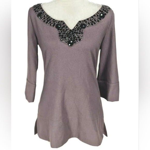 BCBG Wool Blend Embellished Neckline Tunic Top- Sz. Sm - Picture 1 of 10